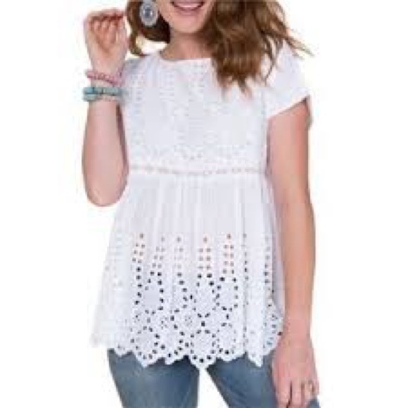 Ivy Jane Anthropologie Women LRG Babydoll Tunic White 100% Cotton Floral Eyelet - Picture 3 of 14